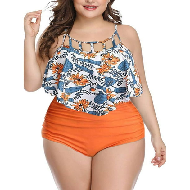 American Trends Womens Tankini Swimsuits High Waisted Bathing Suits Tummy Control Two Piece Swimwear Plus Size 
